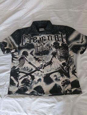 Rebel Minds Black & White Graphic Short-Sleeve Button Shirt